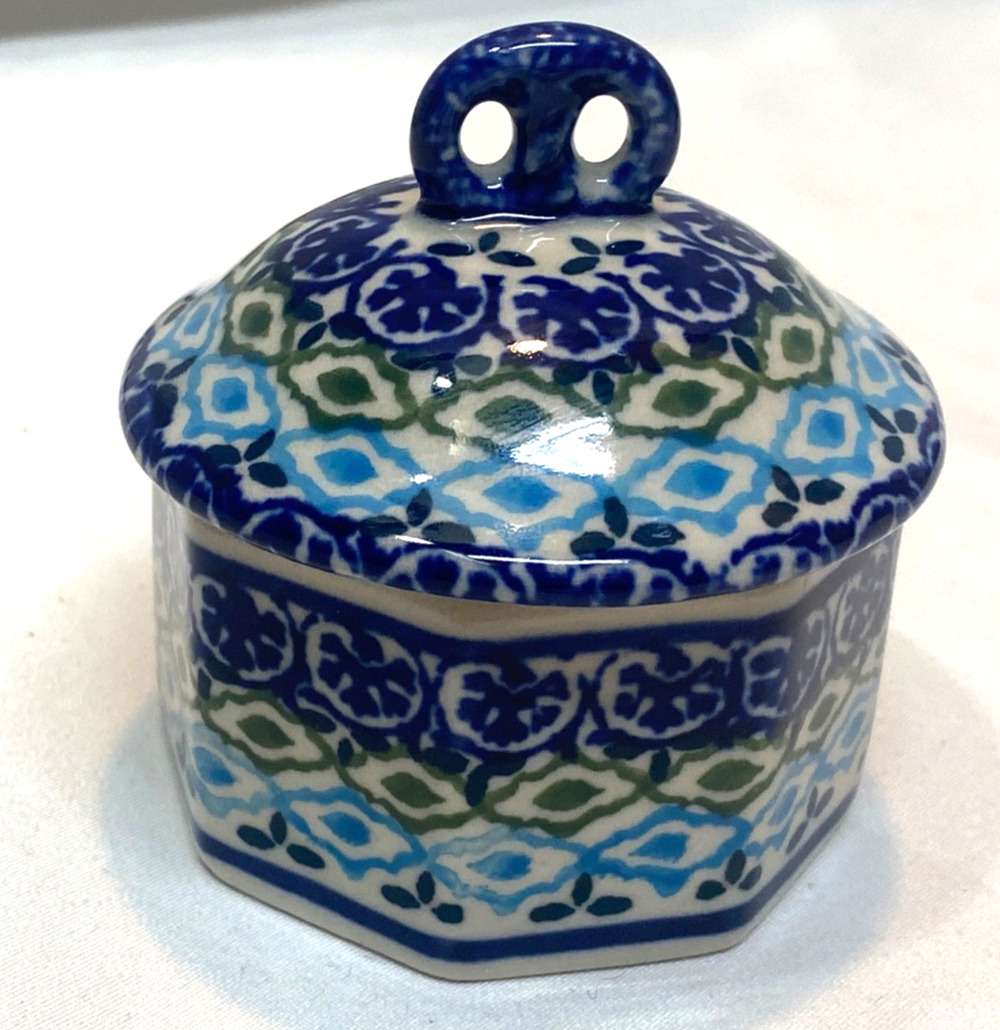 Zaklady Boleslawiec Polish Pottery 2.25" Octagon Box Lidded Covered Jar